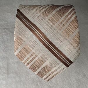 Beau Brummel Cream Brown White Vintage Tie Men’s Classic Style Necktie 56"